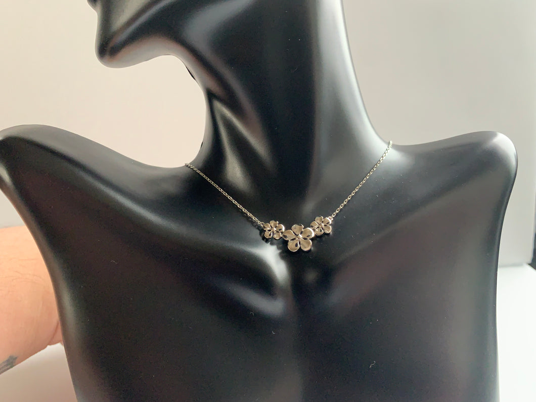 Sterling Silver Triple Plumeria Necklace